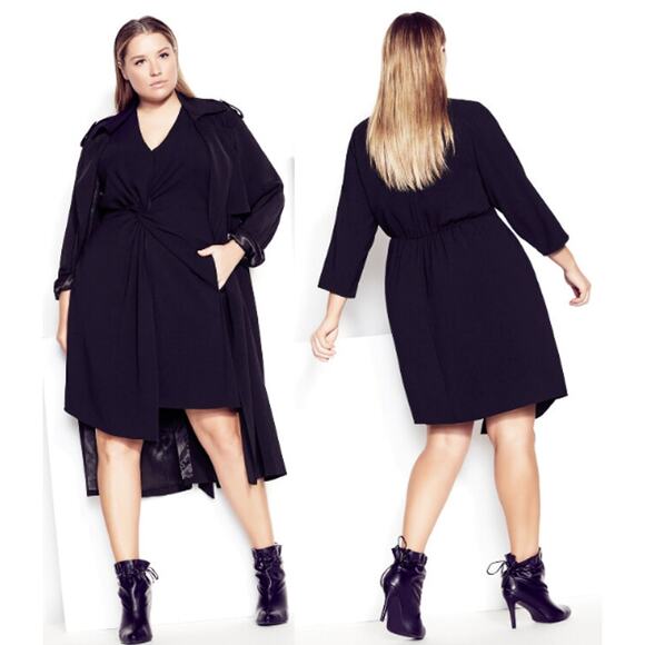 City Chic Refinity Knot 3/4 Sleeve V-Neck Knee Length Little Black Dress 18 NWT - Picture 1 of 11